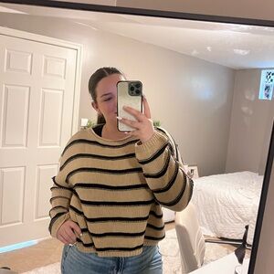 SO Women's Black and Beige Striped Sweater